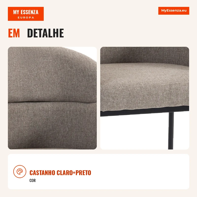 Poltrona de Destaque Moderna Poltrona em Chenille com Espuma de Alta Densidade Encosto Ergonômico Pernas de Metal Castanho Claro