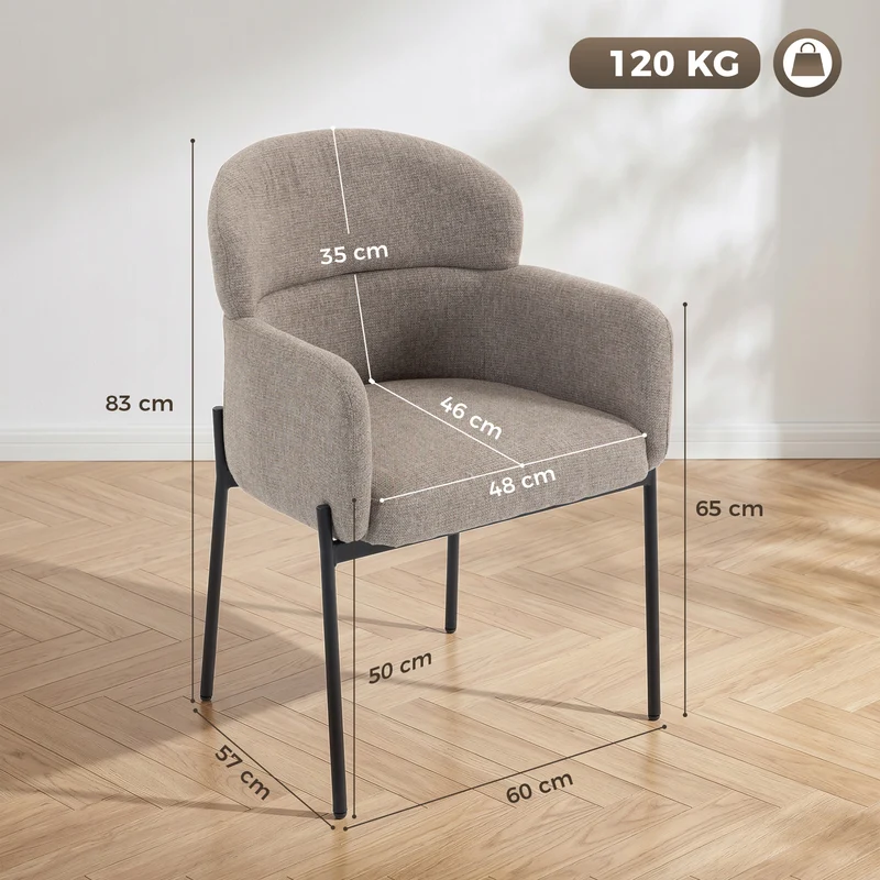 Poltrona de Destaque Moderna Poltrona em Chenille com Espuma de Alta Densidade Encosto Ergonômico Pernas de Metal Castanho Claro
