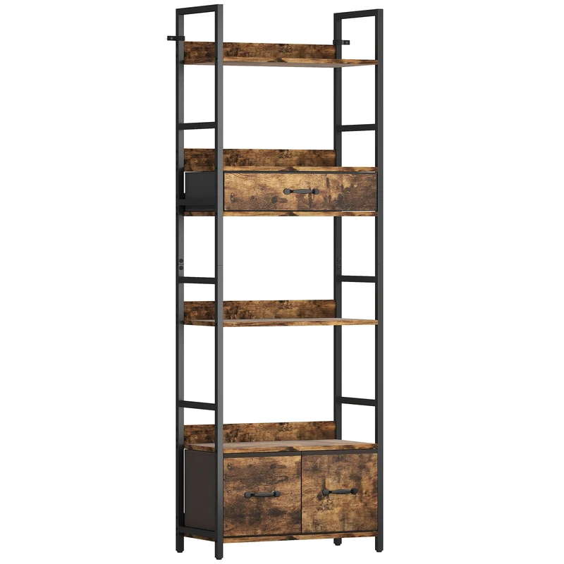 Estante 6 Níveis com 3 Gavetas de Tecido 60x30x176 cm Castanho Rústico