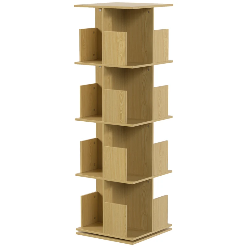Estante Giratória de 4 Níveis Prateleira de Armazenamento com 16 Compartimentos 39x39x128,3 cm Carvalho