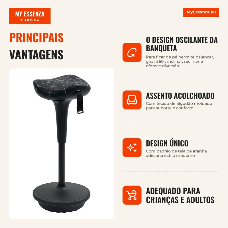 Banco de Escritório com Função Giratória Banco Ergonômica Ajustável em Altura 65,5-83,5 cm Inclinável 120° Preto