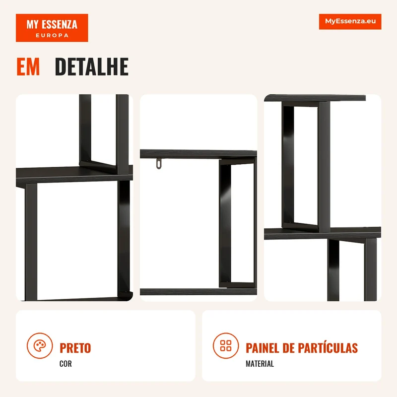 Estante Biblioteca Separador de Ambientes Estilo Industrial em Escada 5 Prateleiras 102x30x160 cm Cor Preta