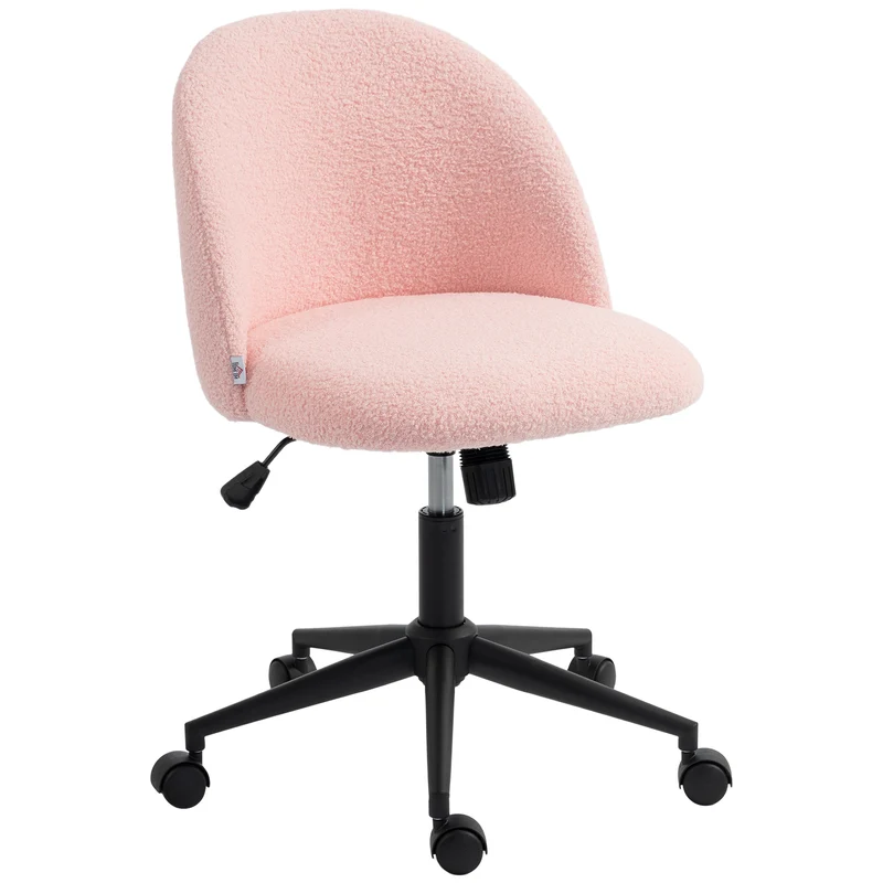 Cadeira de escritório giratória em teddy-fleece, regulável em altura, com rodas, espuma de conforto, Rosa