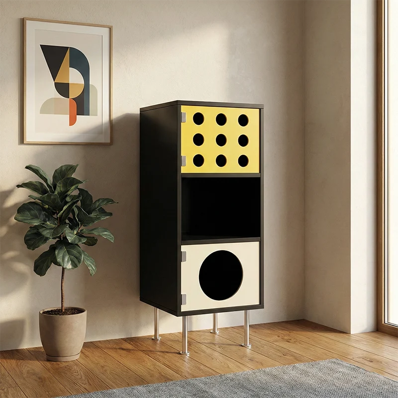 Contemporary Scandinavian Solid Wood Particle Board Stainless Steel Acrylic Rectangular Side Storage Cabinet 3-Cabinet For Living Room