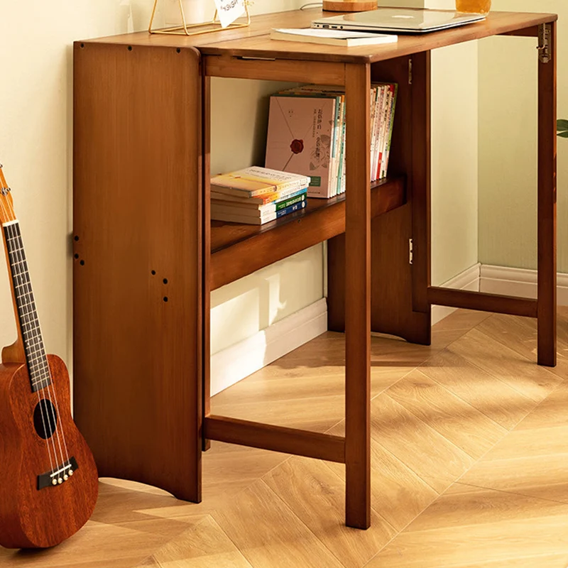 Modern Minimalist Rectangular Nan Bamboo Foldable Desk 2-Layer For Home Office