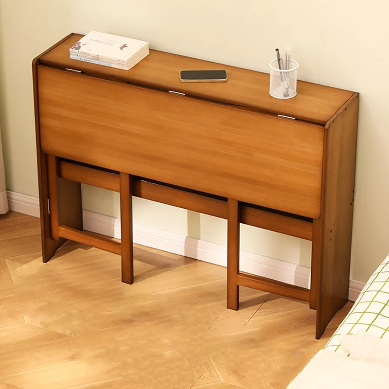 Modern Minimalist Rectangular Nan Bamboo Foldable Desk 2-Layer For Home Office