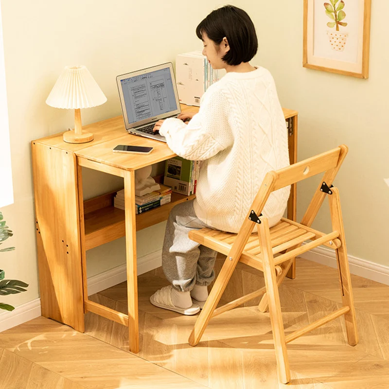 Modern Minimalist Rectangular Nan Bamboo Foldable Desk 2-Layer For Home Office