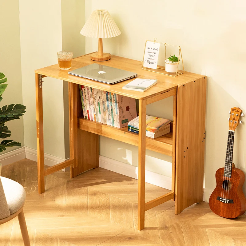 Modern Minimalist Rectangular Nan Bamboo Foldable Desk 2-Layer For Home Office