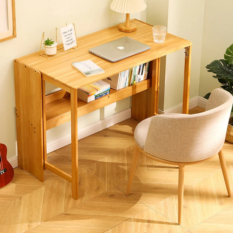 Modern Minimalist Rectangular Nan Bamboo Foldable Desk 2-Layer For Home Office