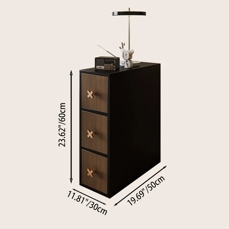 Contemporary Retro Narrow Rectangular Solid Pine Wood Microfiber Leather Side Storage Cabinet 3-Drawer For Living Room
