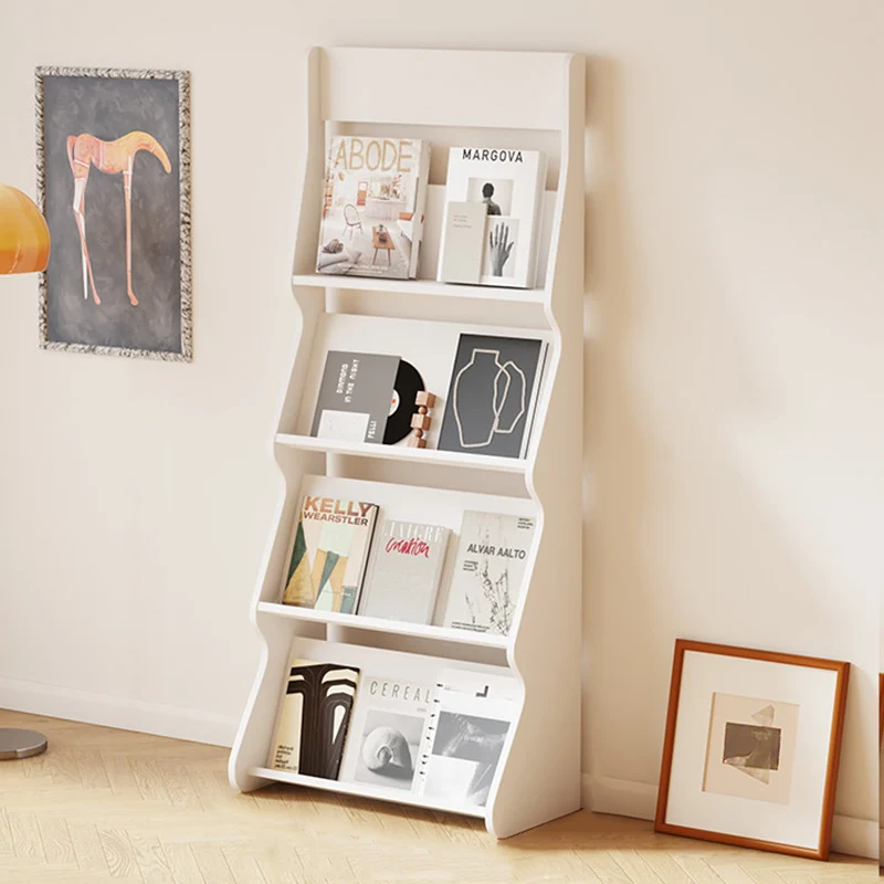 Modern Minimalist Rectangular Arc E1 Eco-Friendly Particle Board Aluminum Alloy Floor-Standing Bookshelf 4-Tier For Study