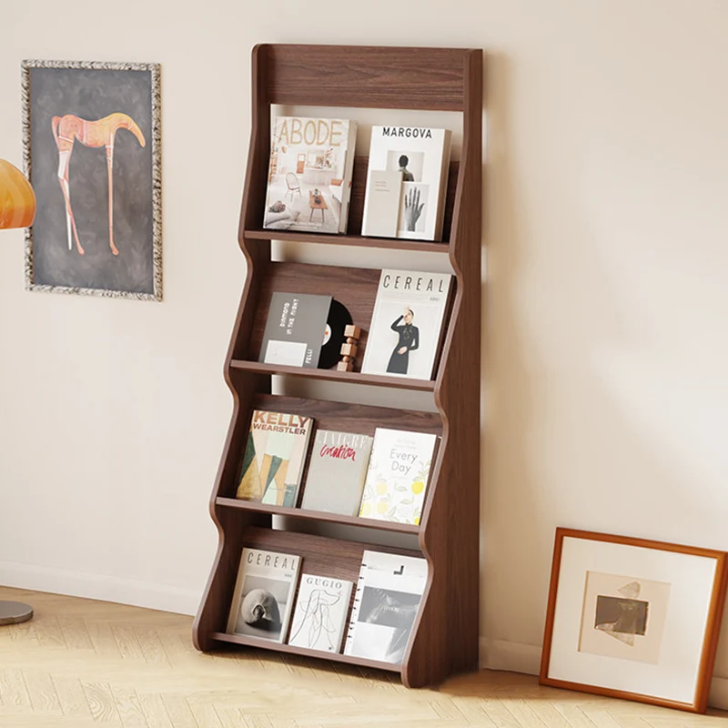 Modern Minimalist Rectangular Arc E1 Eco-Friendly Particle Board Aluminum Alloy Floor-Standing Bookshelf 4-Tier For Study
