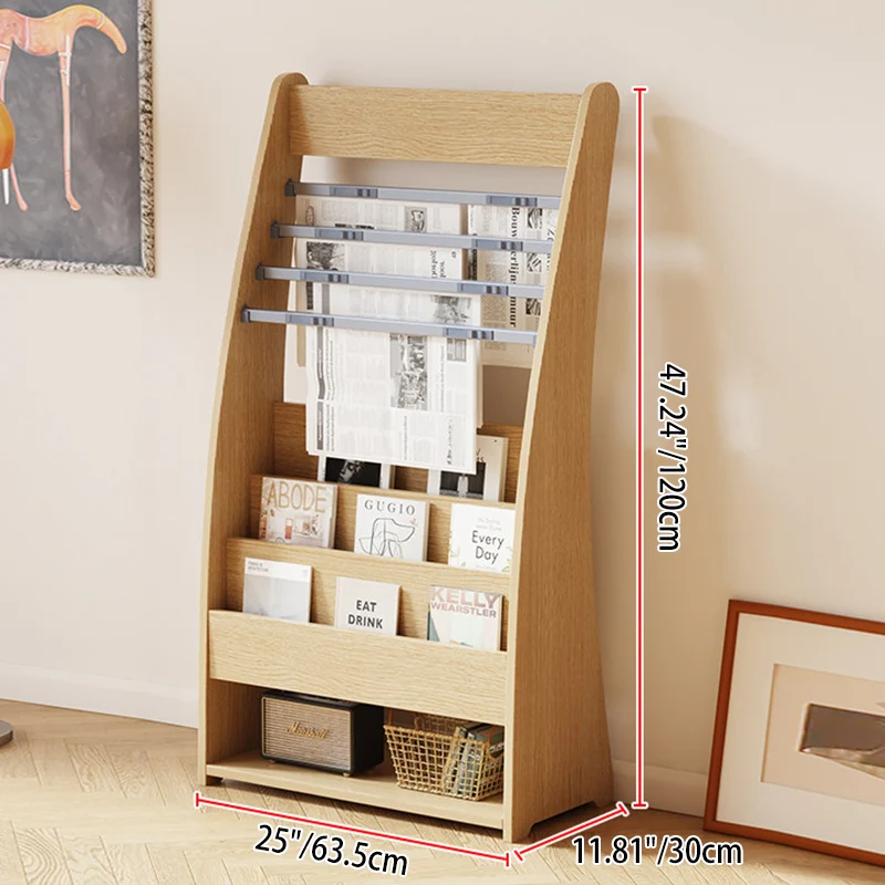 Modern Minimalist Rectangular Arc E1 Eco-Friendly Particle Board Aluminum Alloy Floor-Standing Bookshelf 4-Tier For Study