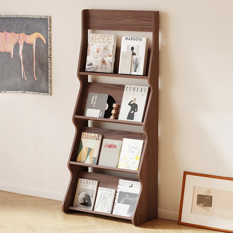 Modern Minimalist Rectangular Arc E1 Eco-Friendly Particle Board Aluminum Alloy Floor-Standing Bookshelf 4-Tier For Study