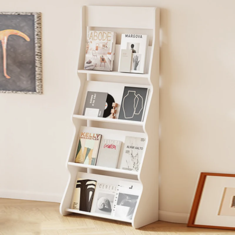 Modern Minimalist Rectangular Arc E1 Eco-Friendly Particle Board Aluminum Alloy Floor-Standing Bookshelf 4-Tier For Study