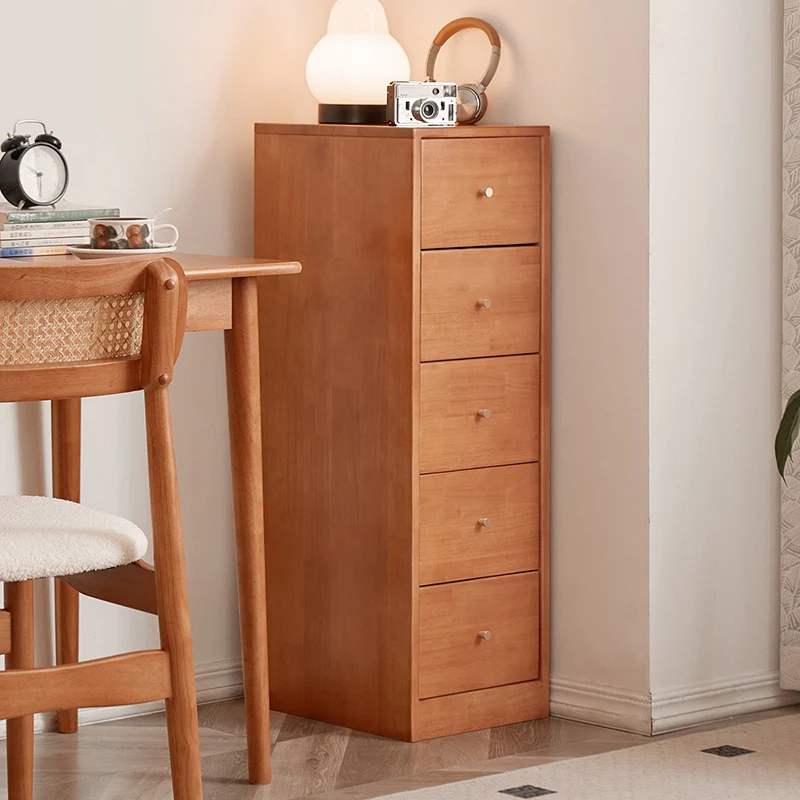 Modern Mid-Century Rectangular Rubberwood Pine Wood Space-Saving Corner Storage Cabinet 5-Drawer For Living Room