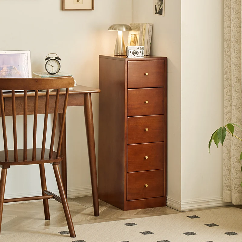 Modern Mid-Century Rectangular Rubberwood Pine Wood Space-Saving Corner Storage Cabinet 5-Drawer For Living Room