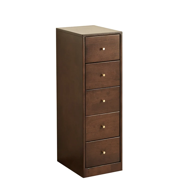 Modern Mid-Century Rectangular Rubberwood Pine Wood Space-Saving Corner Storage Cabinet 5-Drawer For Living Room