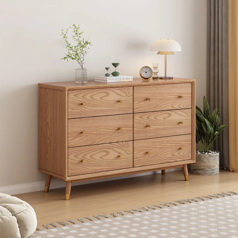 Contemporary Nordic Solid Wood & Plywood Rectangular Storage Cabinet 5/6 Drawers For Living Room