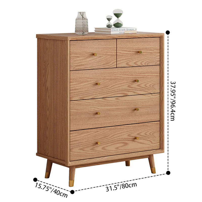 Contemporary Nordic Solid Wood & Plywood Rectangular Storage Cabinet 5/6 Drawers For Living Room