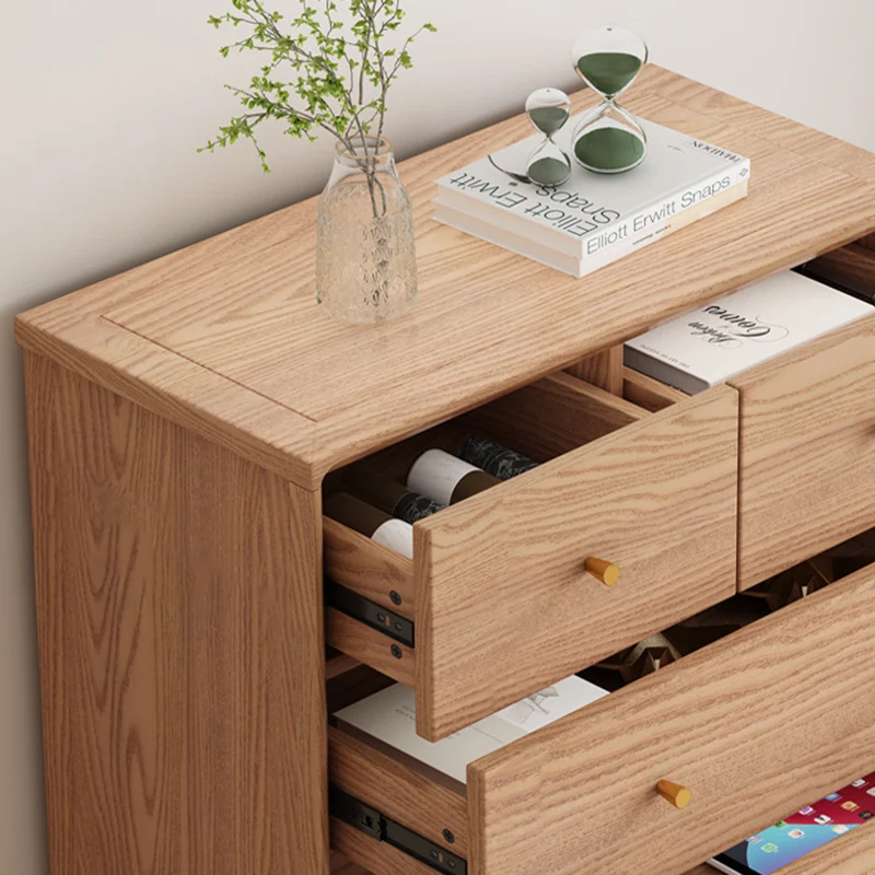 Contemporary Nordic Solid Wood & Plywood Rectangular Storage Cabinet 5/6 Drawers For Living Room
