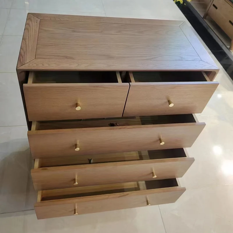 Contemporary Nordic Solid Wood & Plywood Rectangular Storage Cabinet 5/6 Drawers For Living Room