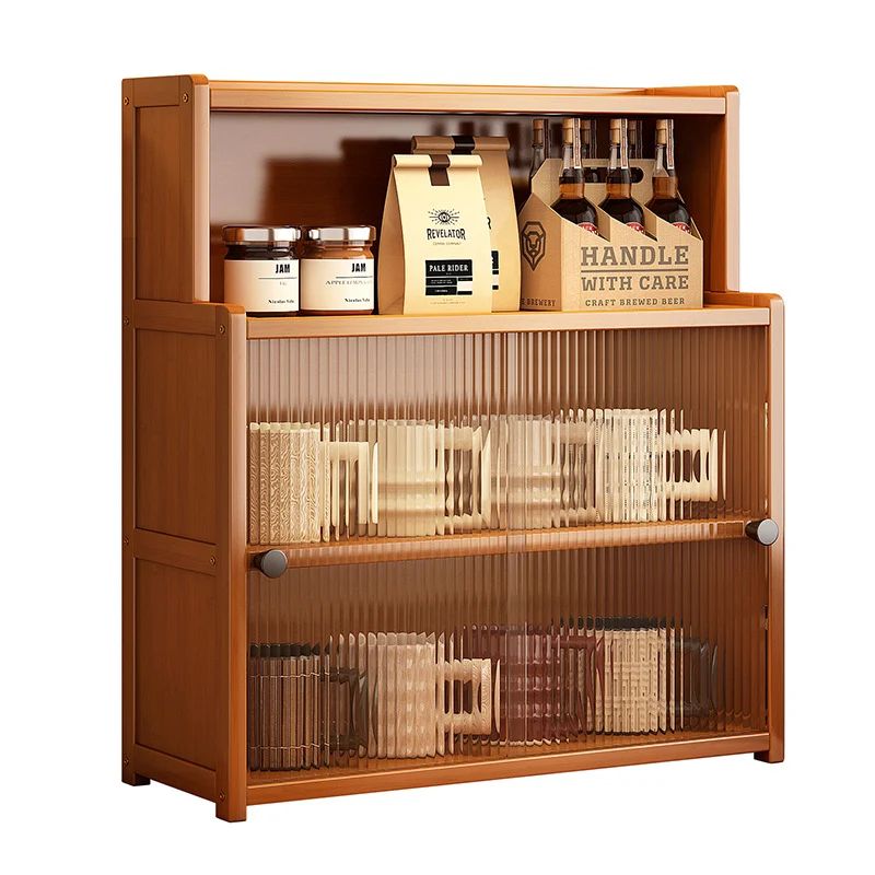 Traditional Vintage Bamboo Acrylic Rectangular Textured Storage Cabinet With 1/2/3 Tier For Living Room