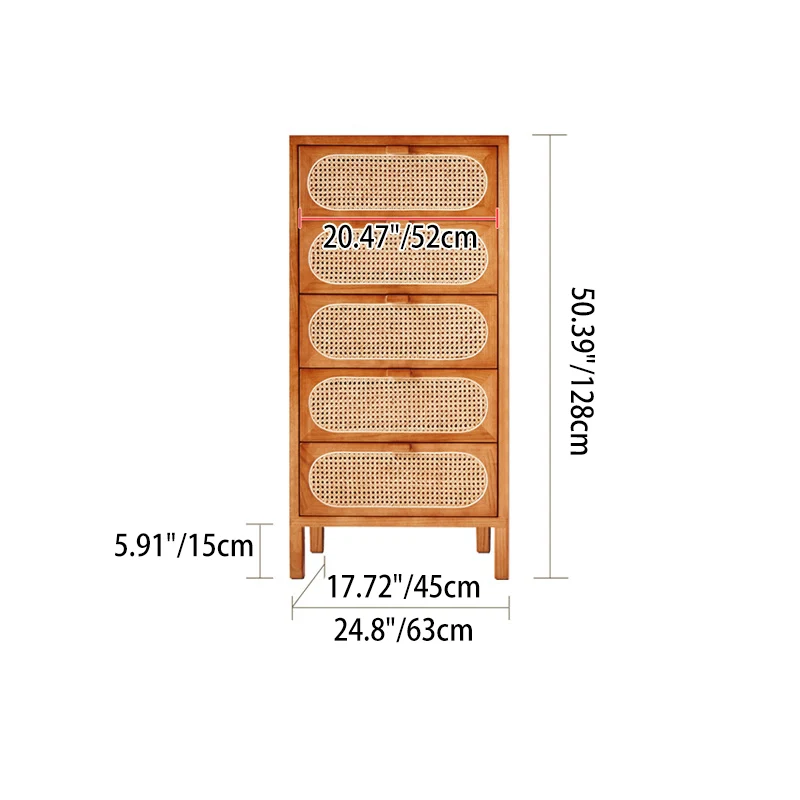 Traditional Chinese Ash Wood Solid Wood Multi-Layer Board Woven Rattan Rectangular Storage Cabinet 5/8 Drawers For Living Room
