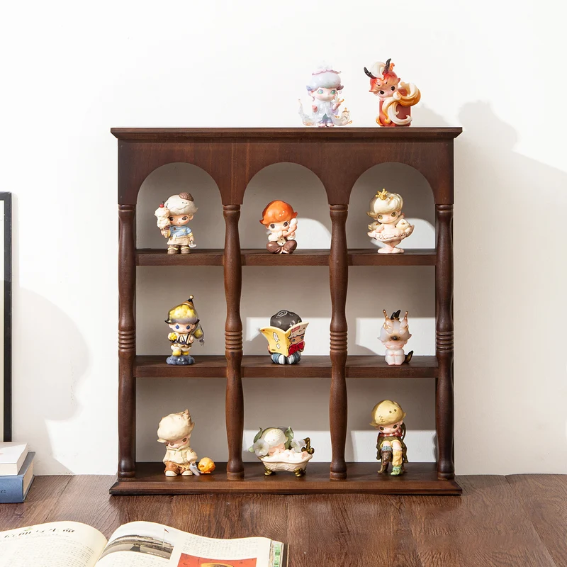 Traditional French Solid Wood Arched Square Storage Shelf 3-Tier For Living Room