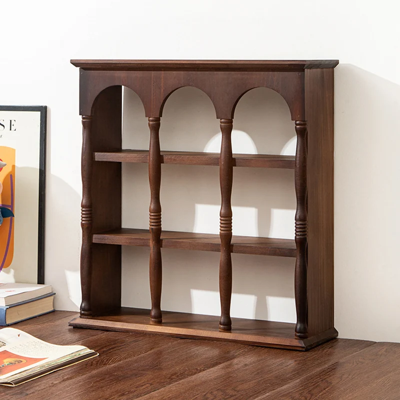 Traditional French Solid Wood Arched Square Storage Shelf 3-Tier For Living Room