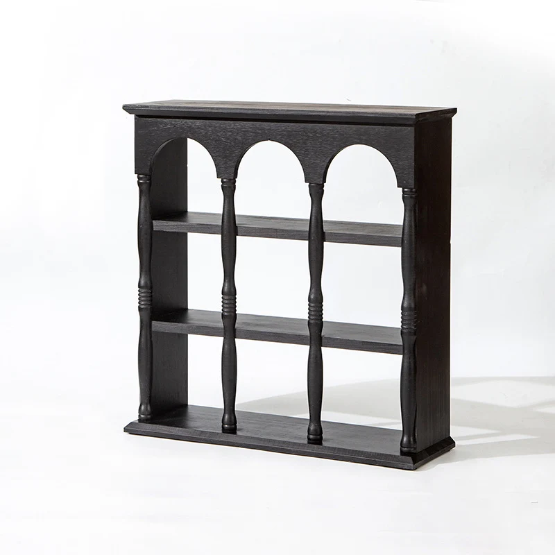 Traditional French Solid Wood Arched Square Storage Shelf 3-Tier For Living Room