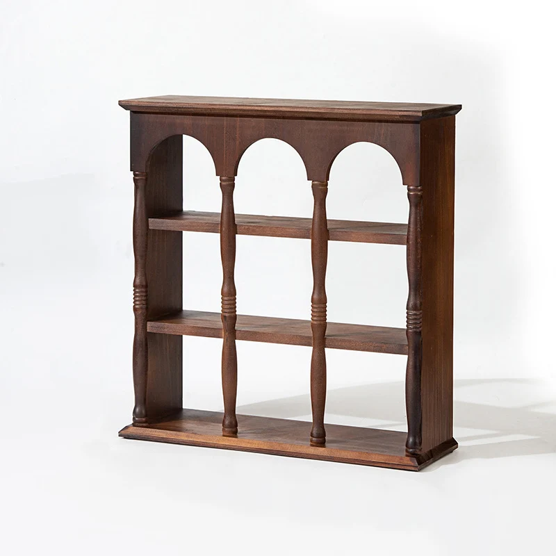 Traditional French Solid Wood Arched Square Storage Shelf 3-Tier For Living Room