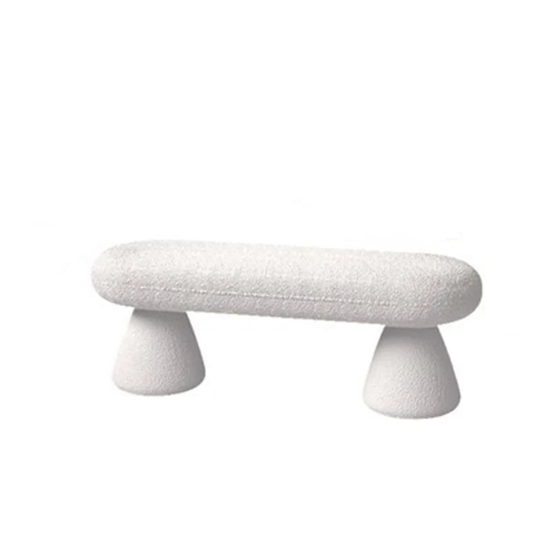 Modern Minimalist Oval Sherpa Solid Wood Sherpa Fabric Upholstered Bench Backless Armless For Entryway & Hallway