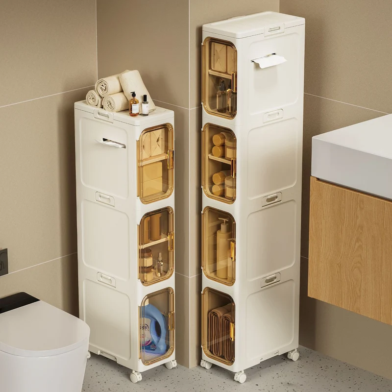 Modern Minimalist Rectangular PP PET Iron Movable Storage Cabinet 1/2/3/4/5-Tier For Living Room & Bathroom