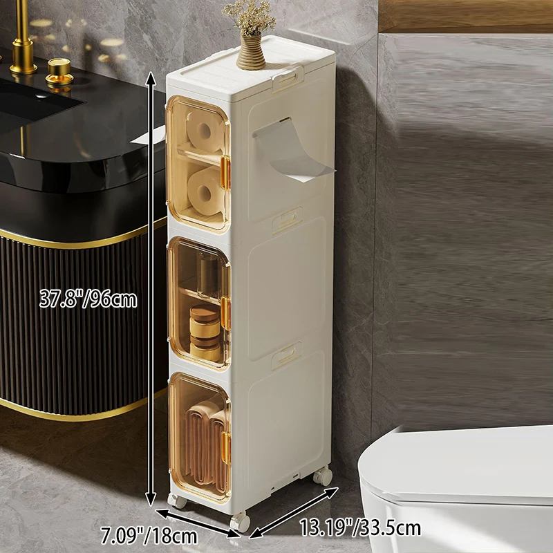 Modern Minimalist Rectangular PP PET Iron Movable Storage Cabinet 1/2/3/4/5-Tier For Living Room & Bathroom