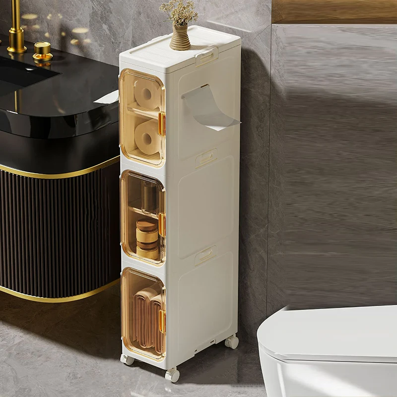 Modern Minimalist Rectangular PP PET Iron Movable Storage Cabinet 1/2/3/4/5-Tier For Living Room & Bathroom
