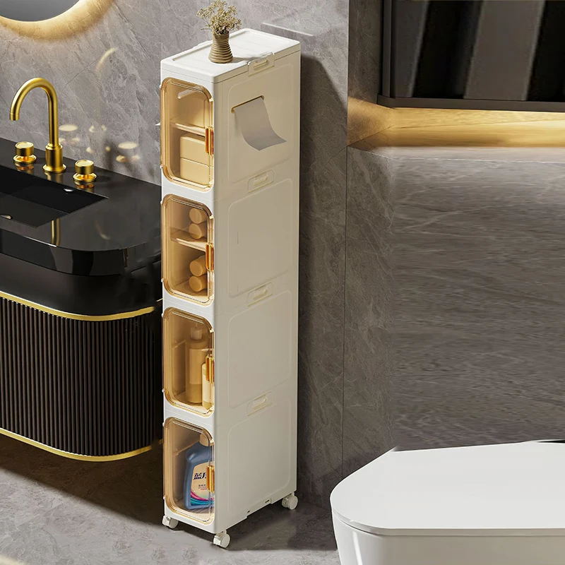 Modern Minimalist Rectangular PP PET Iron Movable Storage Cabinet 1/2/3/4/5-Tier For Living Room & Bathroom