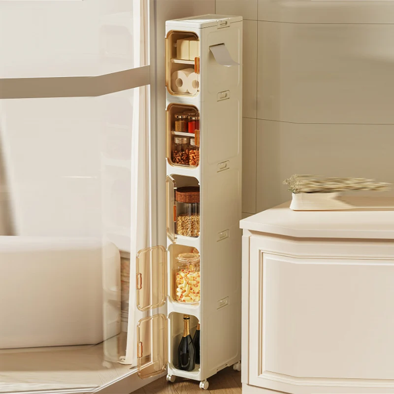Modern Minimalist Rectangular PP PET Iron Movable Storage Cabinet 1/2/3/4/5-Tier For Living Room & Bathroom