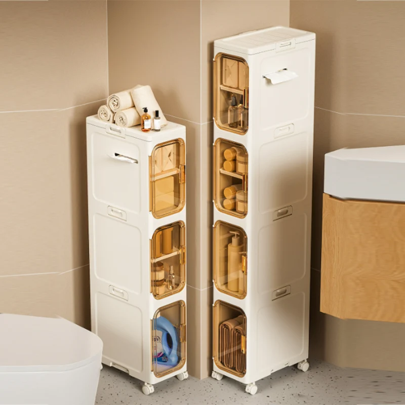 Modern Minimalist Rectangular PP PET Iron Movable Storage Cabinet 1/2/3/4/5-Tier For Living Room & Bathroom