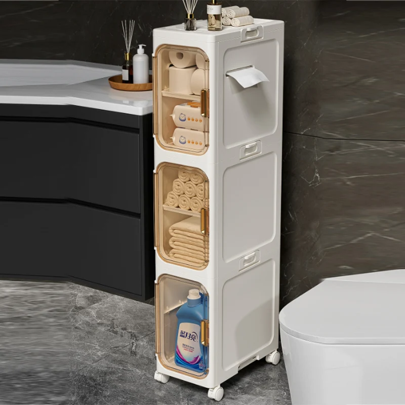 Modern Minimalist Rectangular PP PET Iron Movable Storage Cabinet 1/2/3/4/5-Tier For Living Room & Bathroom