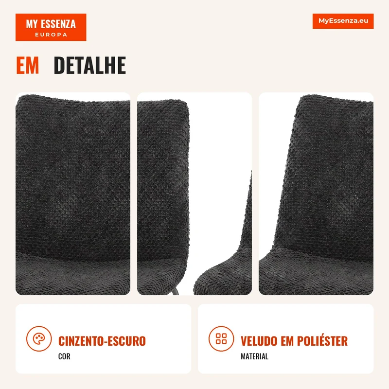 Pack de 2 Cadeiras de Jantar em Veludo com Assento e Encosto Acolchoados e Pernas Metálicas, Cinzento-Escuro