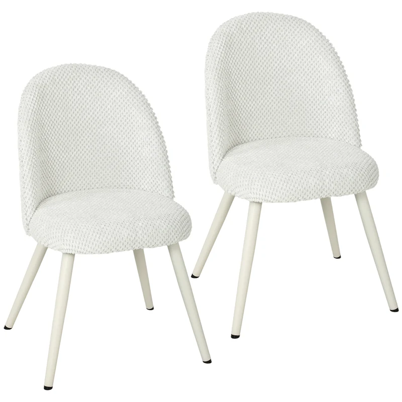 Conjunto 2 Cadeiras de Jantar em Veludo Assento Acolchoado Branco