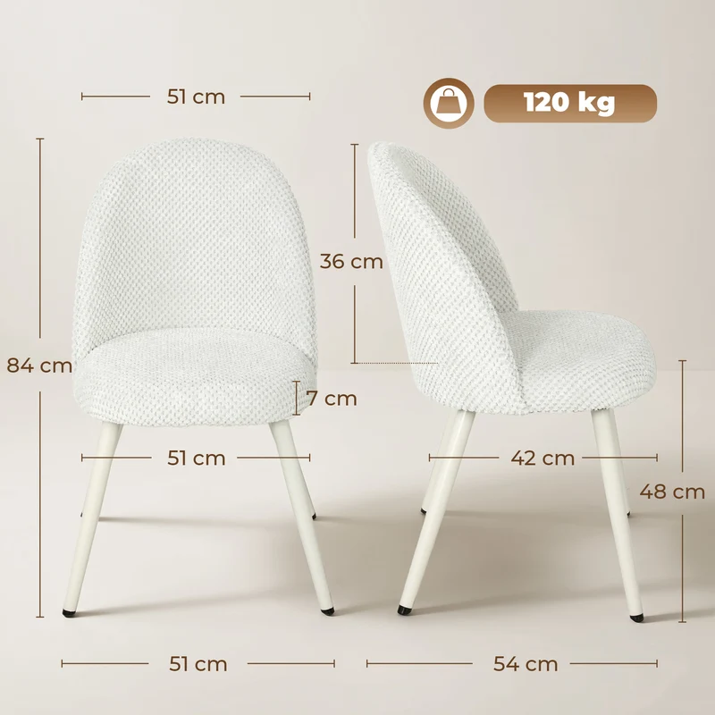 Conjunto 2 Cadeiras de Jantar em Veludo Assento Acolchoado Branco