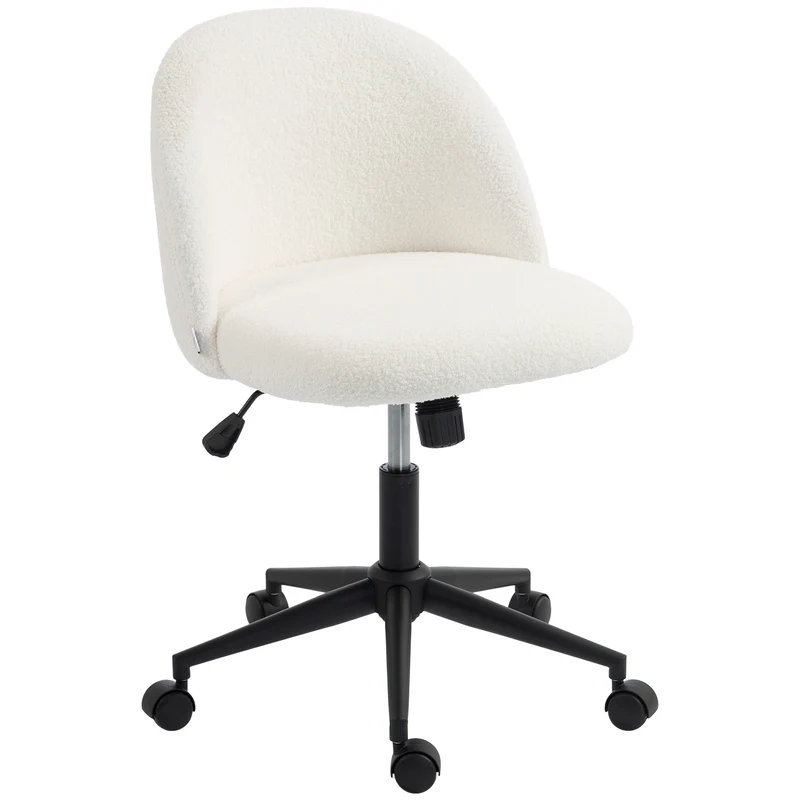 Cadeira de escritório giratória em teddy-fleece, regulável em altura, com rodas, espuma de conforto, creme