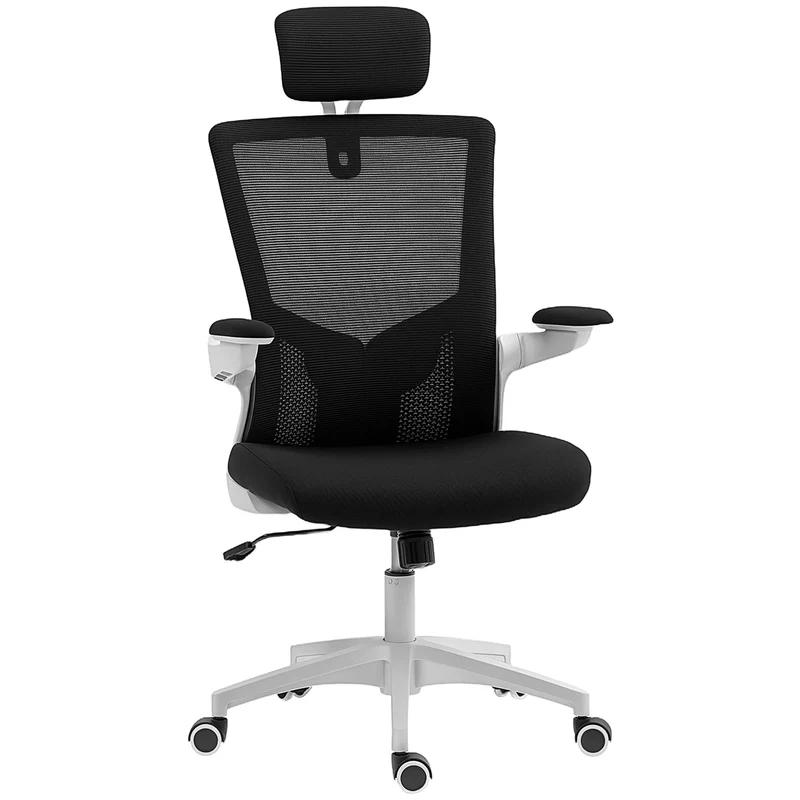 Cadeira de Escritório Ergonômica Poltrona de Escritório Apoios de Braço Rebatíveis Suporte Lombar Apoio de Cabeça 60x63x120 cm Preto