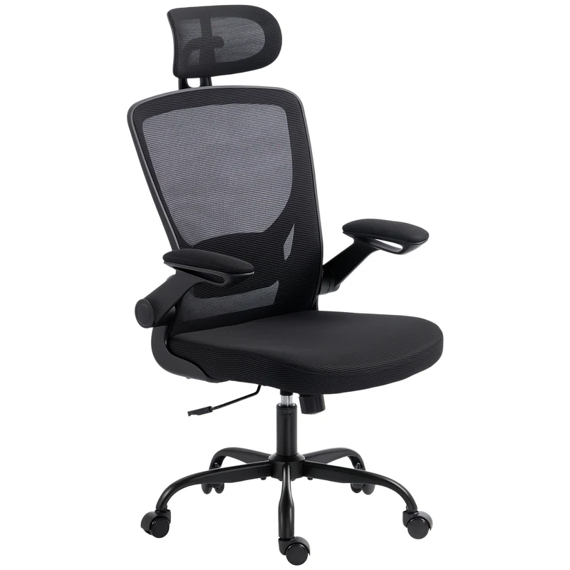 Cadeira de Escritório Ergonômica em Malha com Apoio de Cabeça Ajustável Preta