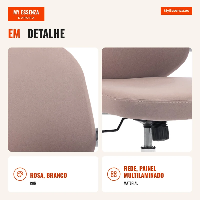 Cadeira de Escritório em Rede com Apoios de Braço Rebatíveis Altura Regulável e Rodízios Rosa e Branco