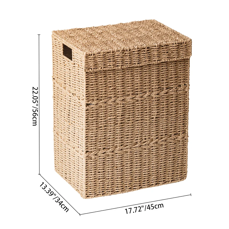 Traditional Japanese Rectangular Handmade Paper Rope Steel Storage Basket Cabinet 1-Storage For Living Room & Bedroom