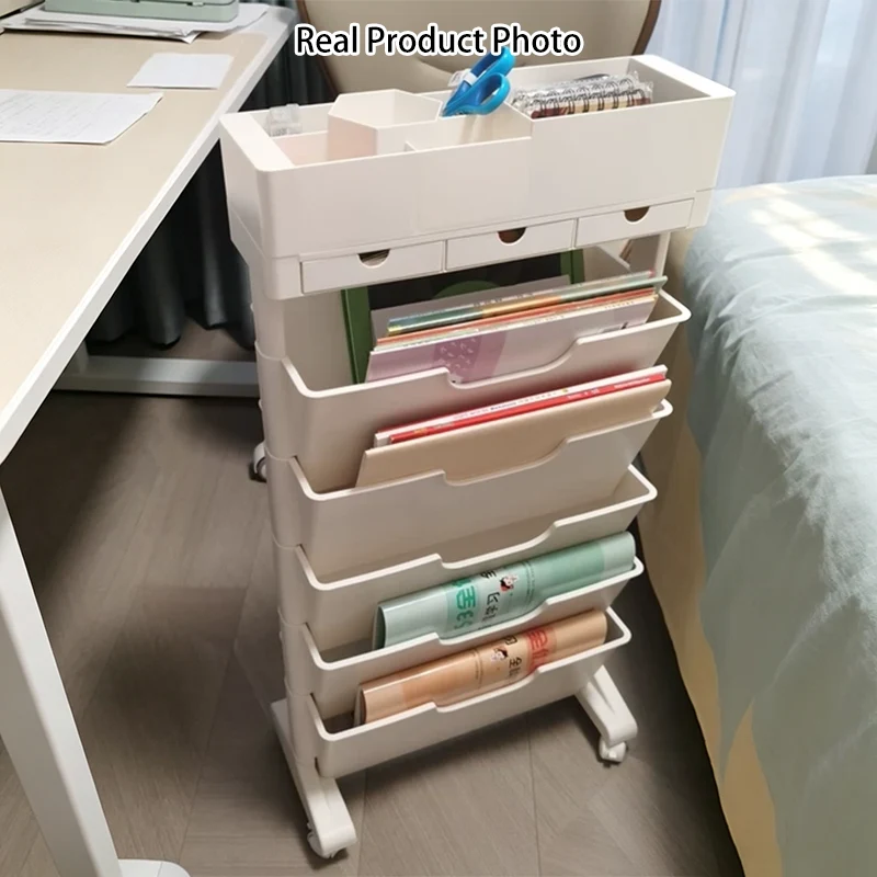 Modern Simplicity Trapezoid PP Plastic Movable Large Capacity Bookshelf 6-Storage Bin For Home Office