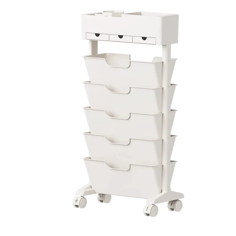 Modern Simplicity Trapezoid PP Plastic Movable Large Capacity Bookshelf 6-Storage Bin For Home Office